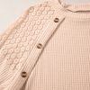 Women's Plus Size Beige Lace Patchwork Buttons Waffle Knit Top - Image 9