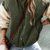 Women's Mist Green Corduroy Fleece Patchwork Buttoned Bomber Jacket - Image 5