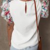 Women's White Abstract Print Tiered Ruffled Sleeve Textured Knit Top - Image 2