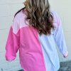 Women's Plus Size Color Block Chest Pocket Half Button Sweatshirt - Image 2