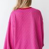 Women's Bright Pink Corded Contrast Edge Drop Shoulder Long Sleeve Top - Image 3