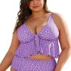 Women's Plus Size Purple Polka Dot Print Ruffled Knotted V Neck Tankini Set - Image 25