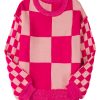 Women's Rose Red Mixed Checkered Pattern Drop Shoulder Sweater - Image 14