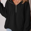 Women's Black Fleece Lined Half Zip Kangaroo Pockets Hoodie - Image 6