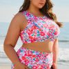 Rose Plus Size Floral Print Twisted High Waist Bikini Set for Women - Image 3