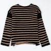 Women's Black Stripe Drop Shoulder Round Neck Loose Sweater - Trendy Casual Knit - Image 6