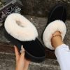 Women's Black Plush Suede Trim Thick Sole Flat Snow Boots for Ultimate Comfort - Image 4