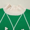 Women's Dark Green Diamond Pattern High Neck Christmas Sweater with Pom Accents - Image 25