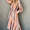 Women's White Multicolor Striped Cuffed Sleeve Tassel Tied Maxi Dress - Image 5