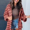 Women's Red Plaid Long Sleeve Side Split Distressed Hem Shirt - Image 3