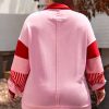 Plus Size Rose Striped Patchwork Side Split Collared Sweatshirt - Image 2