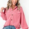 Women's Bonbon Pink Corduroy Flap Detail Button Up Split Shacket - Image 5