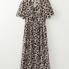 Women's Khaki Leopard V Neck Cinched High Waist Open Back Maxi Dress - Image 9