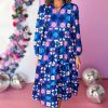 Women's Blue Floral Peasant Sleeve Tiered Ruffle Midi Dress - Image 5