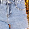 Women's Beau Blue Rhinestone High Waist Denim Shorts with Raw Hem - Image 4