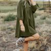 Women's Vineyard Green Corduroy Empire Waist Mini Dress with Snap Buttons - Image 6