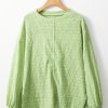 Women's Light Green Textured Crew Neck Blouse with Side Split Detail - Image 4