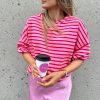 Women's Sachet Pink Striped Print Crew Neck Drop Shoulder Sweatshirt - Image 4