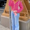 Women's Pink Striped Buttoned V Neck Drop Shoulder Cardigan - Elegant Fall Sweater - Image 6