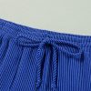 Women's Sky Blue Corded Drawstring High Waist Plus Size Wide Leg Pants - Image 11