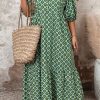 Plus Size Green Geometric Floral Print Maxi Dress with Half Sleeves - Image 11