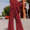 Women's Red Dahlia Textured Loose Fit T-Shirt and Drawstring Pants Set - Image 6