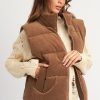 Women's Coffee Corduroy Stand Neck Zip Puffer Vest - Image 4