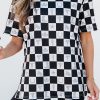 Women's Black Western Fashion Checkerboard Print Side Split T-Shirt - Image 7