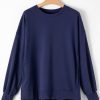 Women's Navy Blue Solid O Neck High Low Hem Pullover Sweatshirt - Casual and Comfortable - Image 7