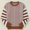 Women's Brown Stripe Geometric Textured Drop Shoulder Sweater - Image 5