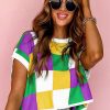 Women's Tillandsia Purple Color Block Cap Sleeve Sweater - Stylish Checkered Knit Top - Image 6