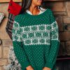 Women's Green Christmas Snowflake Dotted Print Round Neck Sweater - Cozy & Chic - Image 13