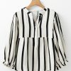 Women's Black Stripe Crinkled Ruffled Sleeve Button-Up Loose Shirt - Image 8