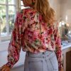 Women's Red Floral Print Ruffled Stitch Loose Fit Shirt - Image 2