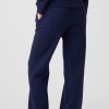 Women's Navy Blue Solid Color Fleece Lined Drawstring Waist Casual Pants - Image 4