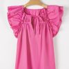 Elegant Sachet Pink Ruffled Sleeve Blouse with Shirred Yoke and Lace-Up V Neck - Image 6