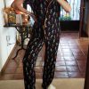 Women's Halloween Skeleton Pattern Black Short Sleeve Pajama Set - Image 2