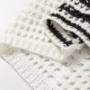 Women's White Stripe Hollow-out Openwork Knit Puff Sleeve Sweater - Image 12