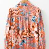 Women's Orange Floral Print Shirred Cuff Buttoned Loose Shirt - Chic Bohemian Style - Image 4