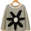 Women's Black and White Striped 3/4 Sleeve Top with Big Flower Patch - Image 13