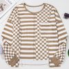 Women's Unique Khaki Lantern Sleeve Patchwork Blouse with Pocket - Image 5