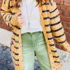 Chic Women's Beige Striped Pom Pom Knit Open Front Long Cardigan - Image 9