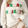 Women's White Christmas MERRY & Bright Chenille Graphic Sherpa Sweatshirt - Image 2