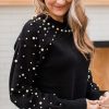 Elegant Women's Black Pearl Beaded Bishop Sleeve Sweater for Special Occasions - Image 11