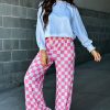 Women's 2-Tone Checked Print High Waist Wide Leg Pants - Image 5