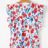 Women's Red Floral Pintuck V-Neck Top with Ruffled Sleeves - Elegant Summer Blouse - Image 9