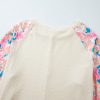 Plus Size Floral Patchwork Ribbed Puff Sleeve Top - Apricot - Image 8