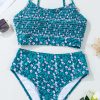 Women's Blue Floral Print Smocked Bikini Set - Stylish and Comfortable Swimwear - Image 7