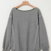 Women's Gray Waffle Knit Bishop Sleeve Oversized Top - Chic and Cozy - Image 7