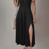 Women's Black Sleeveless Scoop Neck Flared Split Midi Dress - Elegant & Casual Summer Fashion - Image 5